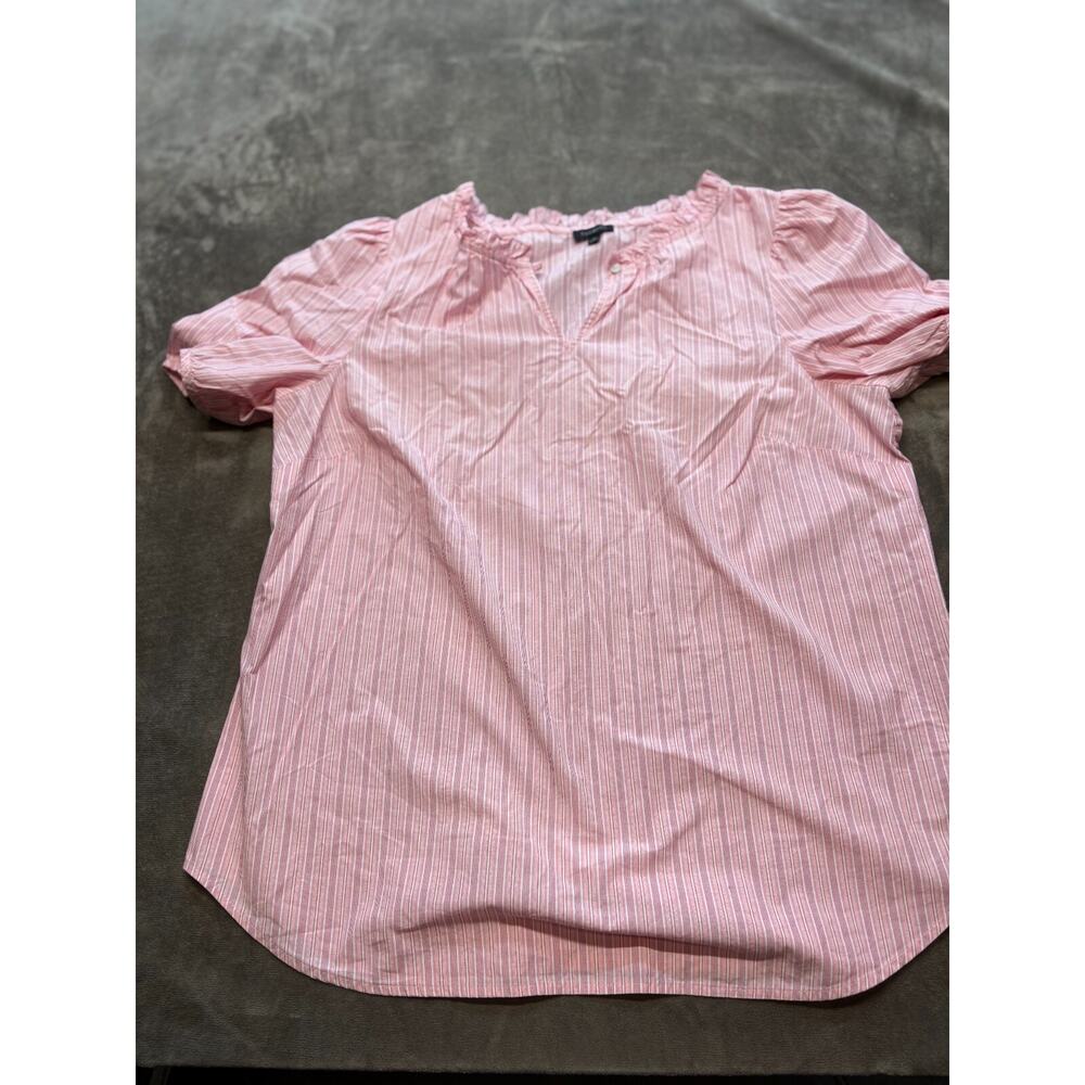 Talbots Pink stripped 3/4 Sleeve Cotton Blouse Shirt Top Womens size Large